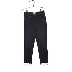 DAZE Women Black High Rise Straight Leg Raw Hem Denim Jeans Size 27